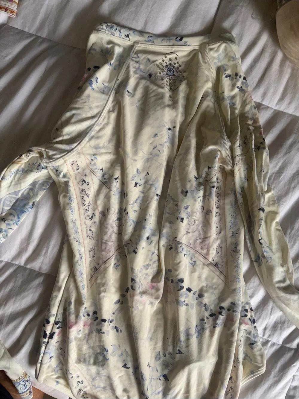 Camilla Cream Floral Zip-Front Long-Sleeve Swim Bodysuit